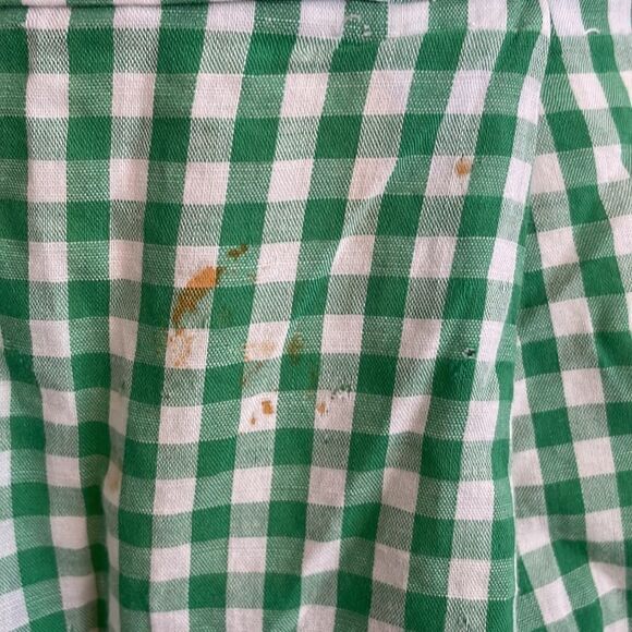 Sweet Vtg green & white checked apron with crochet hem - Picture 4 of 7